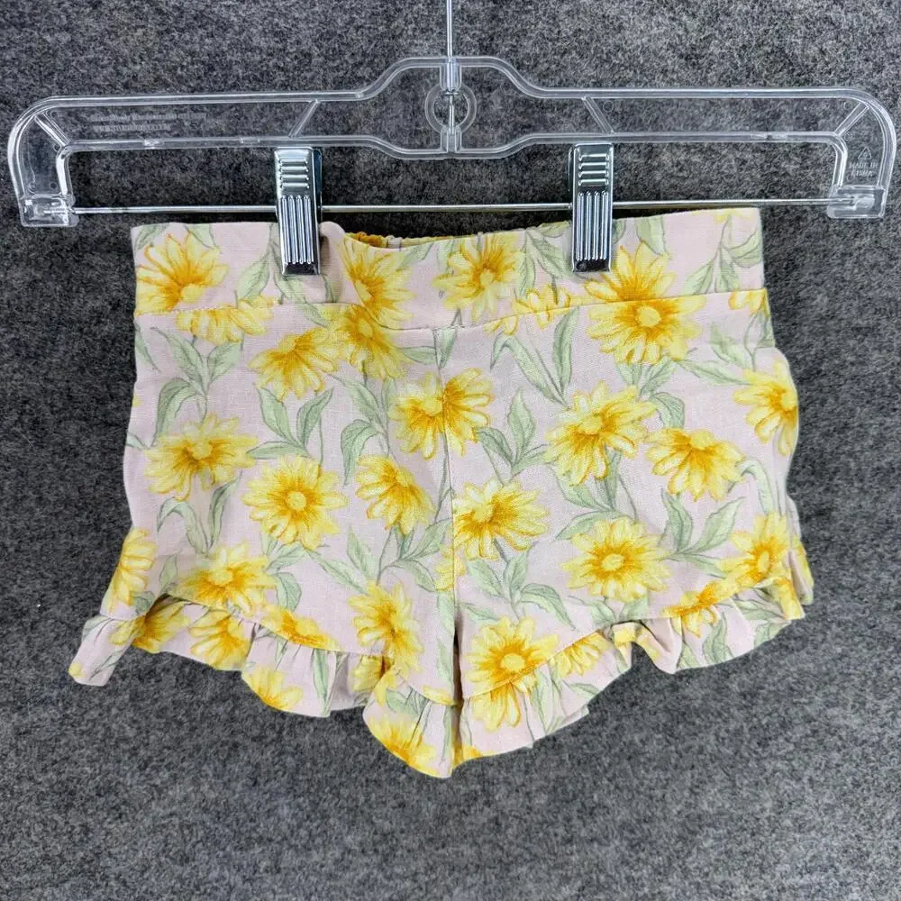 New Vince Camuto Shorts Girls 5 Gray Floral Linen Mid Rise Chino Pull On Casual